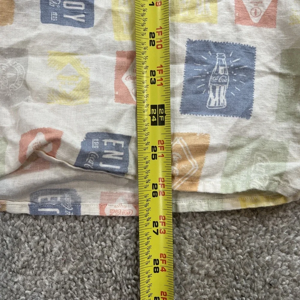 Lucky Brand Coca-Cola Shirt L Linen Button Front Short Sleeve Logo Print Allover - Picture 5 of 9